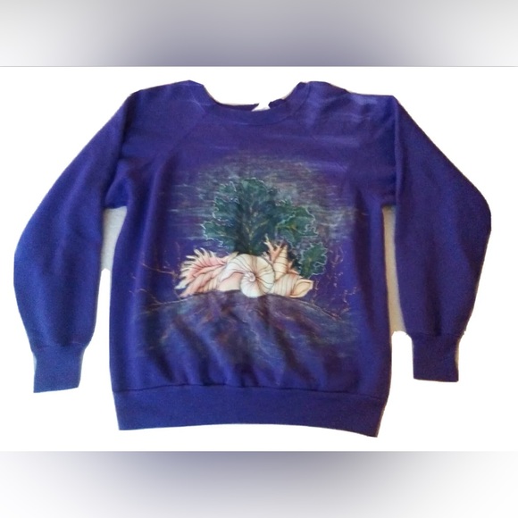 VTG Pannill Graphic Sweatshirt Hanes Large Purple Sea Reef Seashell Grandmacore - Picture 5 of 5